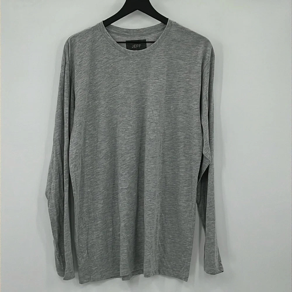 Jeff Crew Neck Long Sleeve Heathered Gray T Shirt  - Size XL